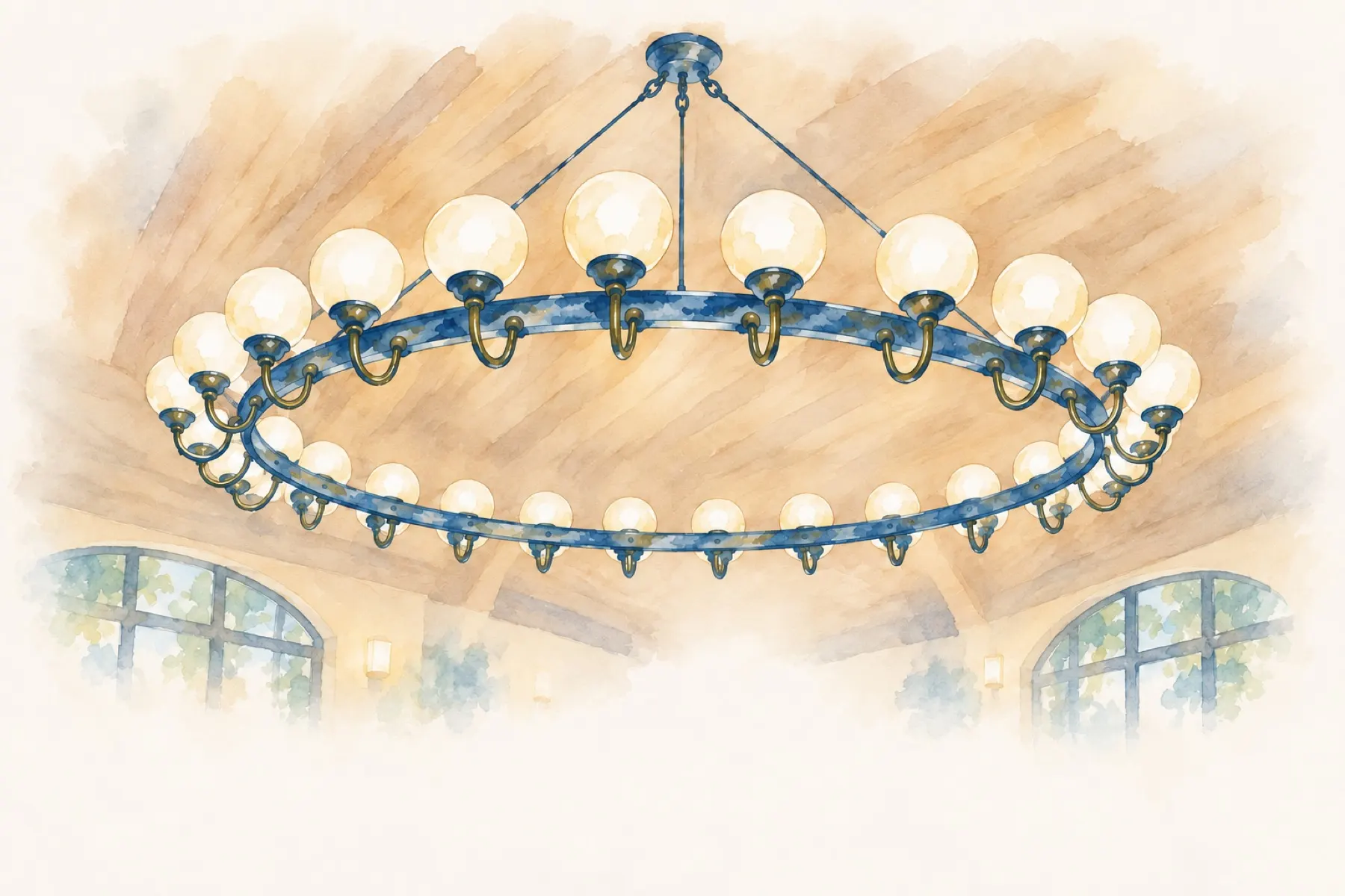 Aquarela do lustre circular da Cervejaria Hofbräuhaus